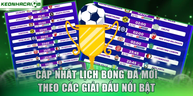 Cập nhật lịch bóng đá mới theo các giải đấu nổi bật